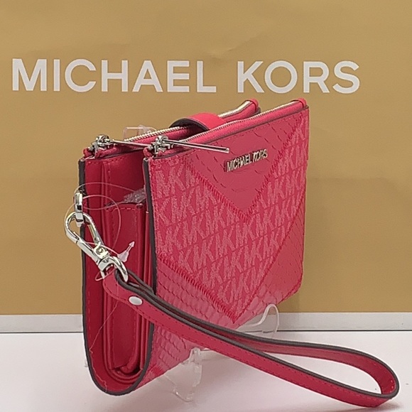 Michael Kors Large Double Zip Wristlet 
Smartphone Case Wallet Electric Pink - Picture 12 of 13